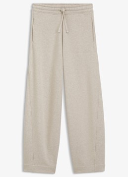 BOSS Dames Mid waist wide fit joggingbroek met gemêleerd dessin in de kleur Dark Beige-256 / Beige