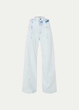 Maison Margiela Dames Spliced high waist balloon jeans met lichte wassing in de kleur Indigo, maat: W 26