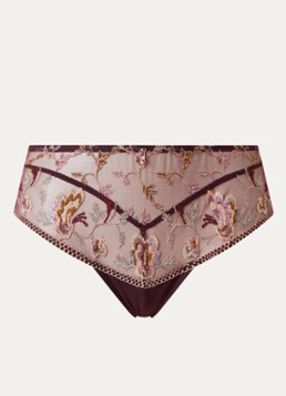 Aubade Dames Midnight Opera slip van mesh met borduring in de kleur Aubergine, maat: 42