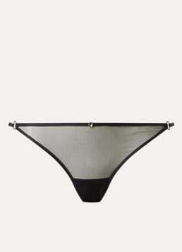 Aubade Dames Hearts On Fire slip van mesh met bloemborduring en pailletten in de kleur Zwart, maat: ONE SIZE