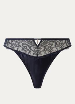 Aubade Dames Satin Memories tanga van mesh met satijn in de kleur Donkerblauw, maat: 40