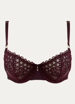 Aubade Dames Eloge Du Desir balconette bh met beugel van mesh in de kleur Aubergine, maat: F80