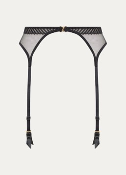 Aubade Dames Sheer Emotion jarretels van mesh met borduring in de kleur Zwart, maat: XL