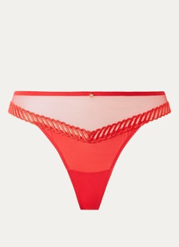 Aubade Dames Sheer Emotion tanga met mesh en borduring in de kleur Rood, maat: 42