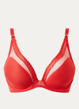Aubade Dames Sheer Emotion voorgevormde bh met borduring in de kleur Rood, maat: E65