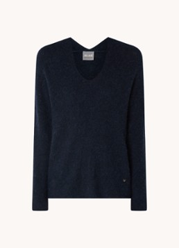 Mos Mosh Dames MMThora fijngebreide pullover in alpaca wolblend met V-hals in de kleur Ultramarine / Kobaltblauw