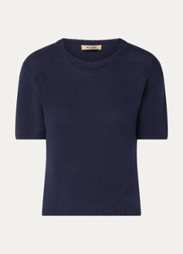 Mos Mosh Dames MMArin grofgebreide top met ronde hals in de kleur Donkerblauw