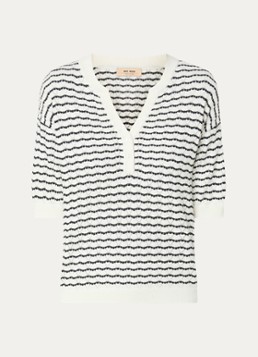 Mos Mosh Dames MMPin Stripe fijngebreide top met ingebreid patroon in de kleur Gebroken wit
