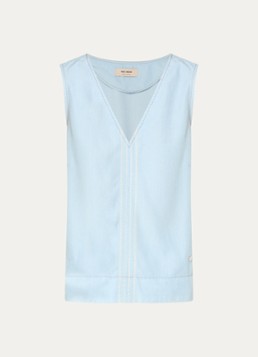 Mos Mosh Dames MMLilli mouwloze top van chambray met borduring in de kleur Lichtblauw