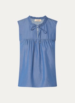 Mos Mosh Dames MMSolandra mouwloze top van chambray met ruches in de kleur Blauw