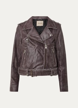 Mos Mosh Dames MMCelia bikerjack van leer met ceintuur in de kleur Aubergine