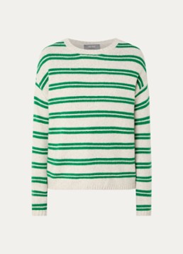 Mos Mosh Dames MMKai grofgebreide pullover in wolblend met streepprint in de kleur Groen