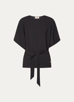 Mos Mosh Dames MMRikala Miley top met strikceintuur in de kleur Zwart