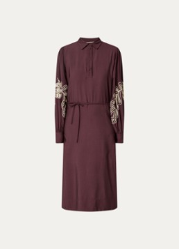 Mos Mosh Dames MMJiza Jorda midi tuniekjurk met opengewerkt detail in de kleur Aubergine