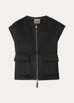 Mos Mosh Dames MMElise bodywarmer in wolblend met opgestikte zakken in de kleur Donkergrijs