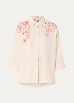 Mos Mosh Dames MMAudri blouse in linnenblend met borduring in de kleur Beige