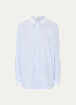 Mos Mosh Dames MMElinda blouse met streepprint en broderie in de kleur Blauw