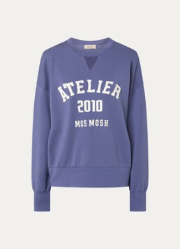 Mos Mosh Dames MMNina sweater met logoborduring in de kleur Staalblauw