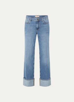 Mos Mosh Dames MMDara Turn-up high waist straight leg jeans met medium wassing in de kleur Indigo