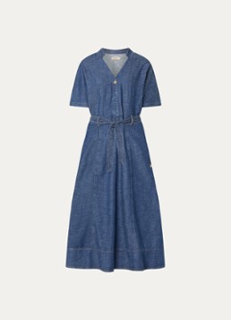 Mos Mosh Dames MMEla Arfge midi denimjurk met strikceintuur in de kleur Indigo