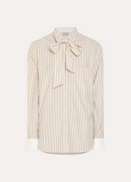 Mos Mosh Dames Keeva blouse met sjaalkraag en streepprint in de kleur Beige