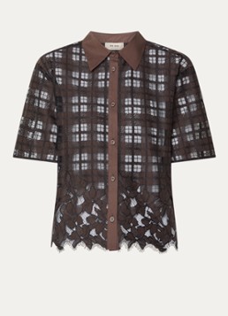 Mos Mosh Dames MMLia River blouse met ruitdessin en details van kant in de kleur Bruin