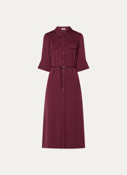 Mos Mosh Dames MMRaya Annie midi blousejurk met ceintuur in de kleur Bordeauxrood