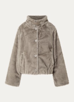 Mos Mosh Dames MMHilda jack van imitatiebont met opstaande kraag en steekzakken in de kleur Taupe