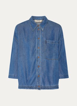 Mos Mosh Dames MMTessa Lich blouse van chambray met borstzak in de kleur Indigo