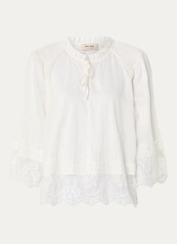 Mos Mosh Dames MMEisa Tess tuniek met strikkraag en details van kant in de kleur Gebroken wit