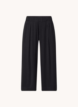 Sessùn Dames Isla mid waist wide fit cropped broek van satijn in de kleur Zwart