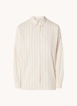 Sessùn Dames Botan oversized blouse in linnenblend met streepprint in de kleur Donkerbeige