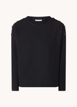 Sessùn Dames Austin fijngebreide pullover met knoopdetail in de kleur Zwart