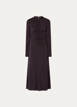 Sessùn Dames Rita midi jurk met plooidetail in de kleur Aubergine