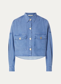 Sessùn Dames Balanca cropped blouse van chambray met borstzakken in de kleur Indigo