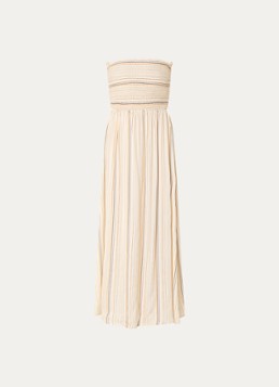 Sessùn Dames Milisole midi jurk met streepprint en smockwerk in de kleur Beige