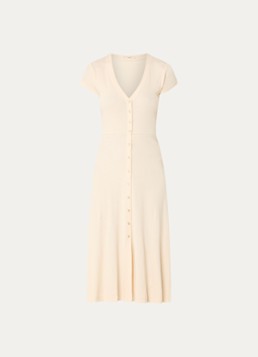 Sessùn Dames Nea midi jurk met V-hals in de kleur Beige