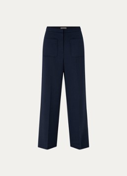 Sessùn Dames Alberwool high waist straight fit cropped broek met opgestikte zakken in de kleur Donkerblauw