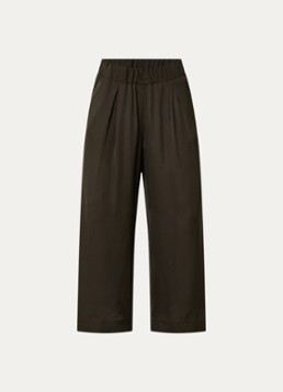 Sessùn Dames Isla mid waist wide fit broek van satijn met steekzakken in de kleur Bronsgroen
