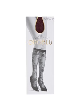 Oroblu Dames Pure Lace kniekousen van kant in 20 denier in de kleur Bordeauxrood, maat: ONE SIZE