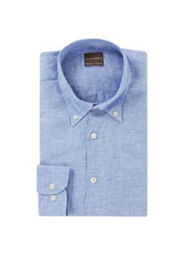 Oscar Jacobson Heren Regular fit overhemd van linnen met button down-kraag in de kleur Blauw, maat: XL