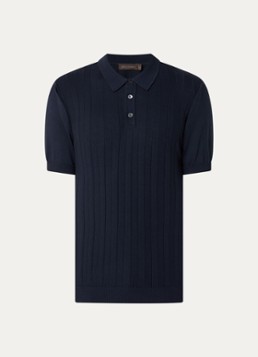 Oscar Jacobson Heren Barto regular fit polo met ingebreid patroon in de kleur Donkerblauw, maat: XXL