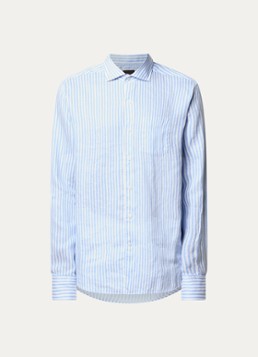 Oscar Jacobson Heren Regular fit overhemd in linnenblend met streepprint in de kleur Lichtblauw, maat: M