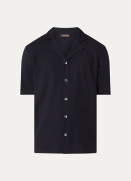 Oscar Jacobson Heren Regular fit fijngebreid overhemd met structuur in de kleur Zwart, maat: M