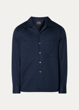 Oscar Jacobson Heren Regular fit overhemd met stretch in de kleur Donkerblauw, maat: XL
