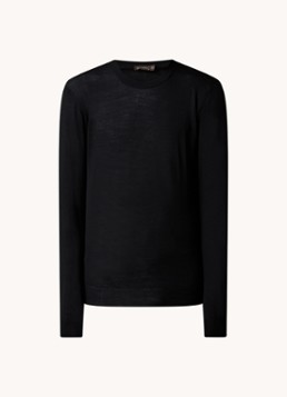 Oscar Jacobson Heren Miguel fijngebreide pullover van scheerwol in de kleur Zwart, maat: XXL