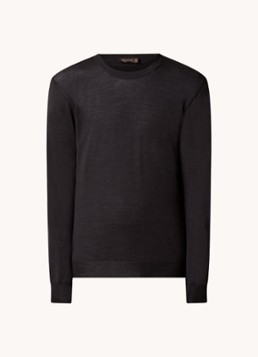 Oscar Jacobson Heren Miguel fijngebreide pullover van scheerwol in de kleur Donkerbruin, maat: S