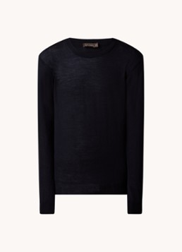 Oscar Jacobson Heren Miguel fijngebreide pullover van scheerwol in de kleur Donkerblauw, maat: XXL