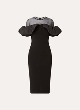 Essentiel Antwerp Dames Isatis semi-transparante midi kokerjurk met pofmouw in de kleur Zwart