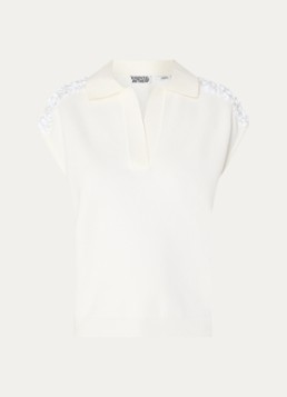 Essentiel Antwerp Dames Fijngebreide top met pailletten en imitatieparels in de kleur Wit